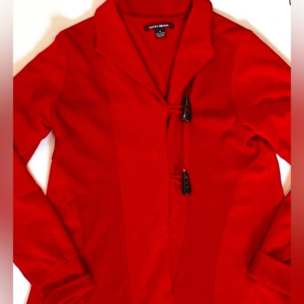 Vintage Lucky Brand Maroon Trench Coat Toggle Button Cardigan, M